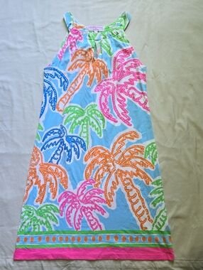 Colorful Palm-Print Halter Kids Dress - Bright Multi